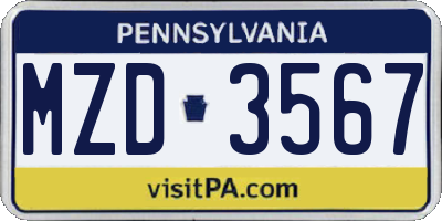 PA license plate MZD3567
