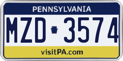 PA license plate MZD3574
