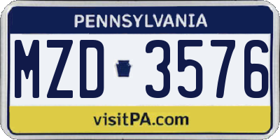 PA license plate MZD3576
