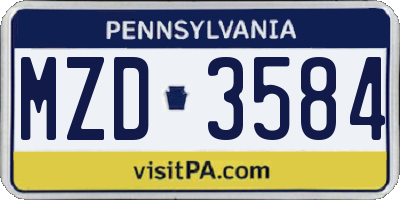 PA license plate MZD3584