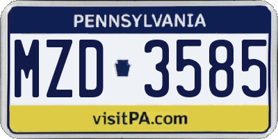 PA license plate MZD3585