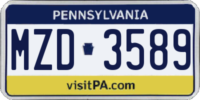 PA license plate MZD3589