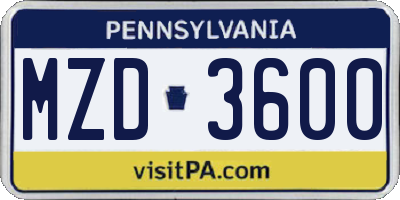 PA license plate MZD3600