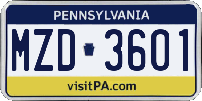 PA license plate MZD3601