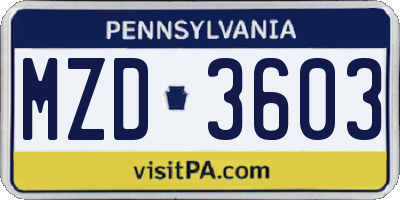 PA license plate MZD3603