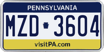 PA license plate MZD3604