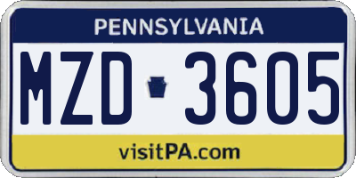 PA license plate MZD3605