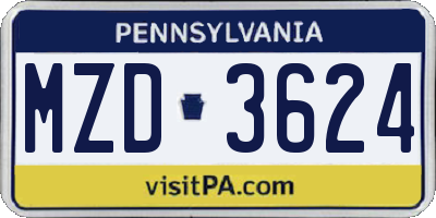 PA license plate MZD3624