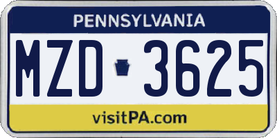 PA license plate MZD3625