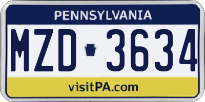 PA license plate MZD3634