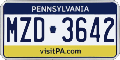 PA license plate MZD3642