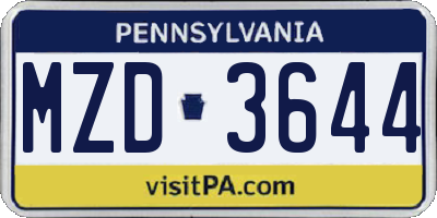 PA license plate MZD3644