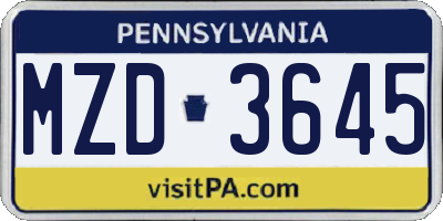 PA license plate MZD3645