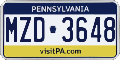 PA license plate MZD3648