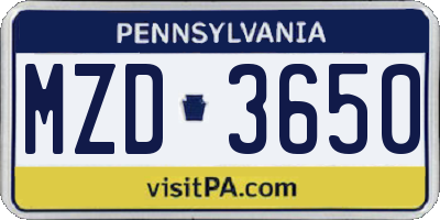 PA license plate MZD3650