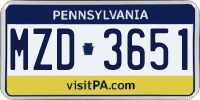 PA license plate MZD3651