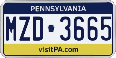 PA license plate MZD3665