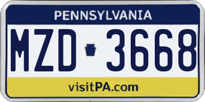 PA license plate MZD3668