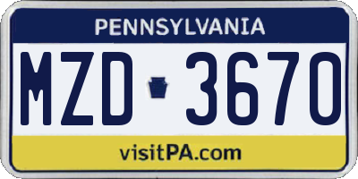 PA license plate MZD3670