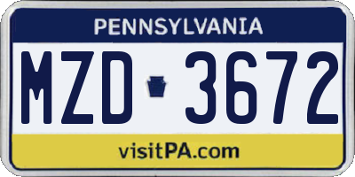 PA license plate MZD3672