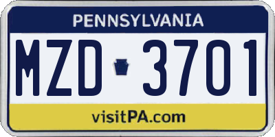 PA license plate MZD3701