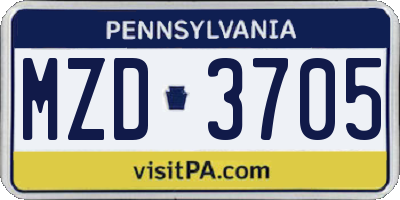 PA license plate MZD3705