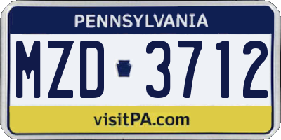 PA license plate MZD3712