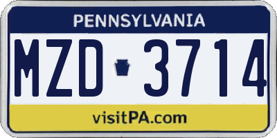 PA license plate MZD3714