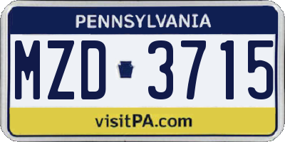 PA license plate MZD3715