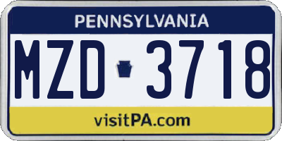 PA license plate MZD3718