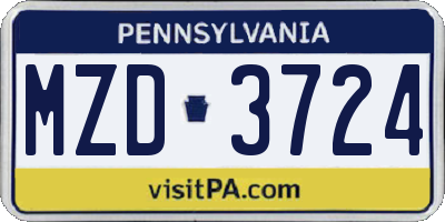 PA license plate MZD3724