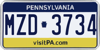 PA license plate MZD3734