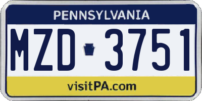 PA license plate MZD3751