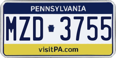 PA license plate MZD3755