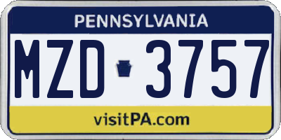 PA license plate MZD3757