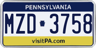 PA license plate MZD3758