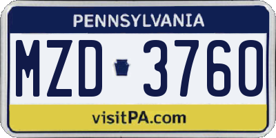 PA license plate MZD3760