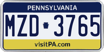 PA license plate MZD3765