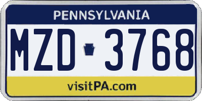 PA license plate MZD3768