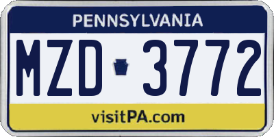 PA license plate MZD3772