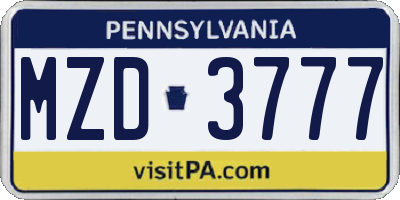PA license plate MZD3777