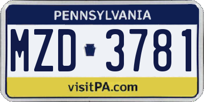 PA license plate MZD3781