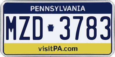 PA license plate MZD3783