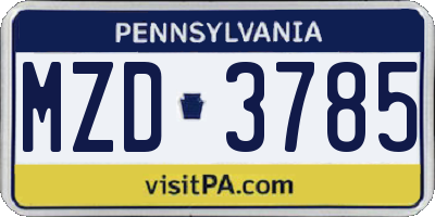 PA license plate MZD3785
