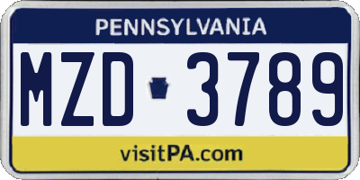 PA license plate MZD3789