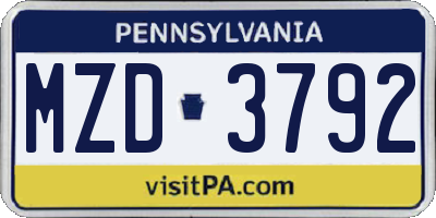 PA license plate MZD3792