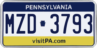 PA license plate MZD3793