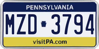 PA license plate MZD3794