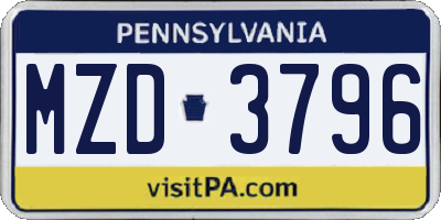 PA license plate MZD3796