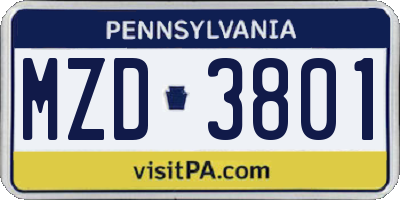 PA license plate MZD3801
